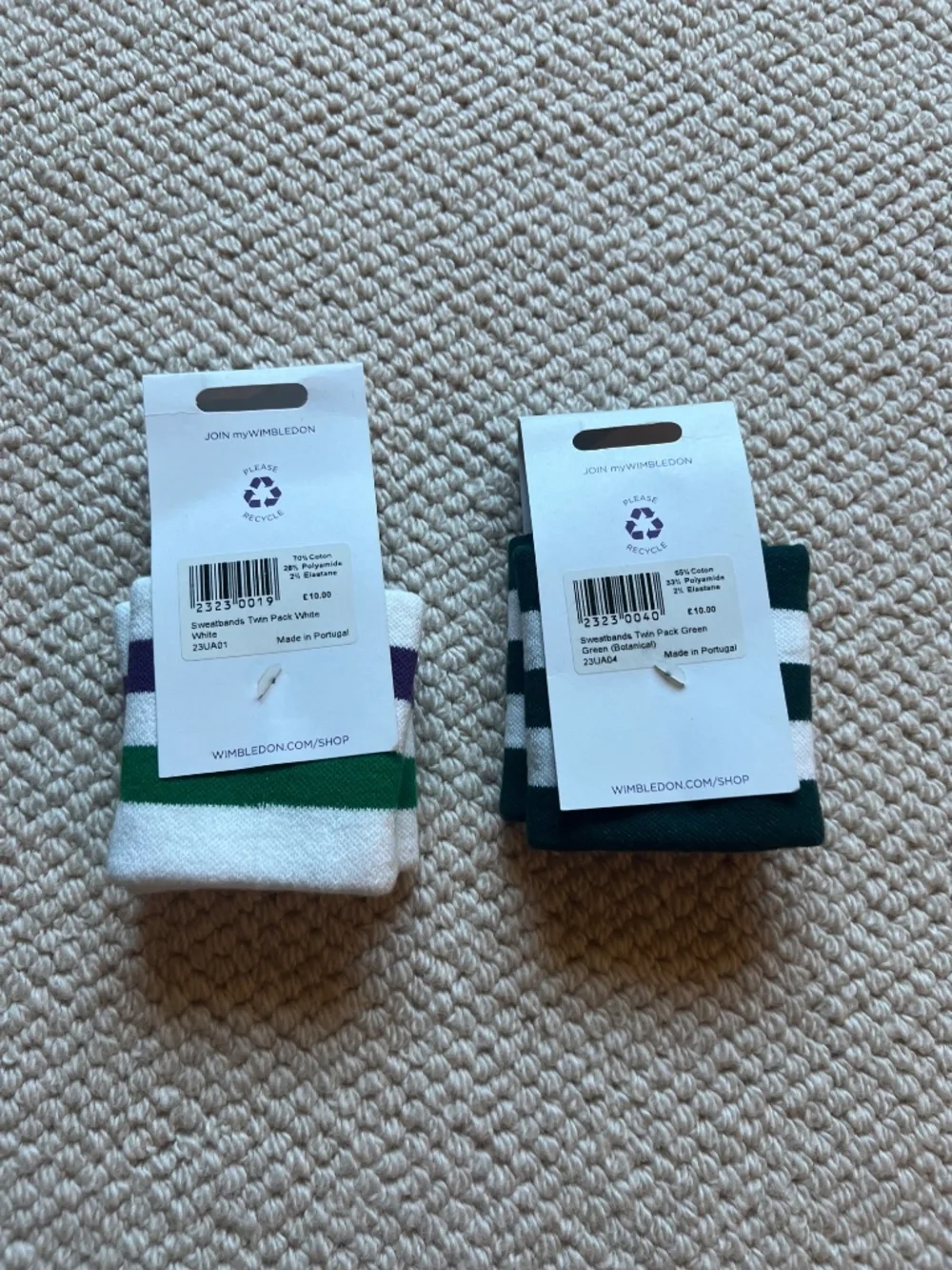 0029 Wimbledon sweatbands twin pack white/ green one size